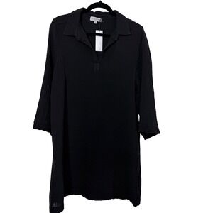 Michael Stars Kini Collared Tunic Dress Black Double Gauze Cotton DGZ017 Women M